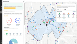 map-visualised service offerings within 15 min walk